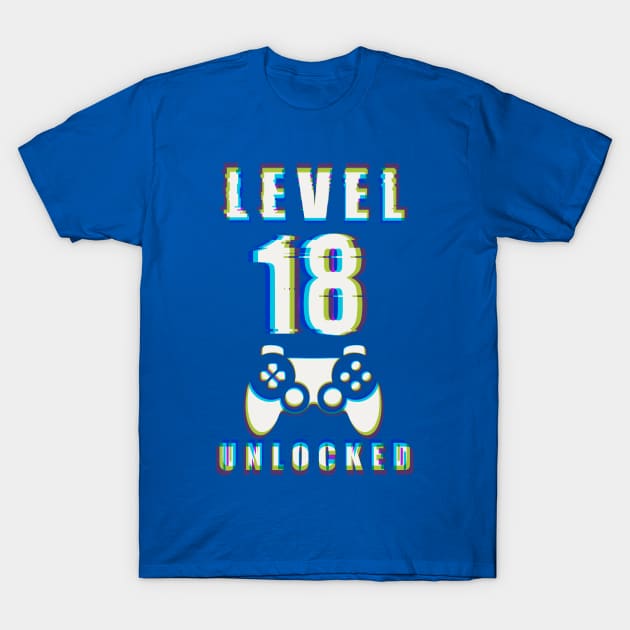 LEVEL 18 UNLOCKED- Funny Glitch Effect Game Controller Design T-Shirt by IceTees